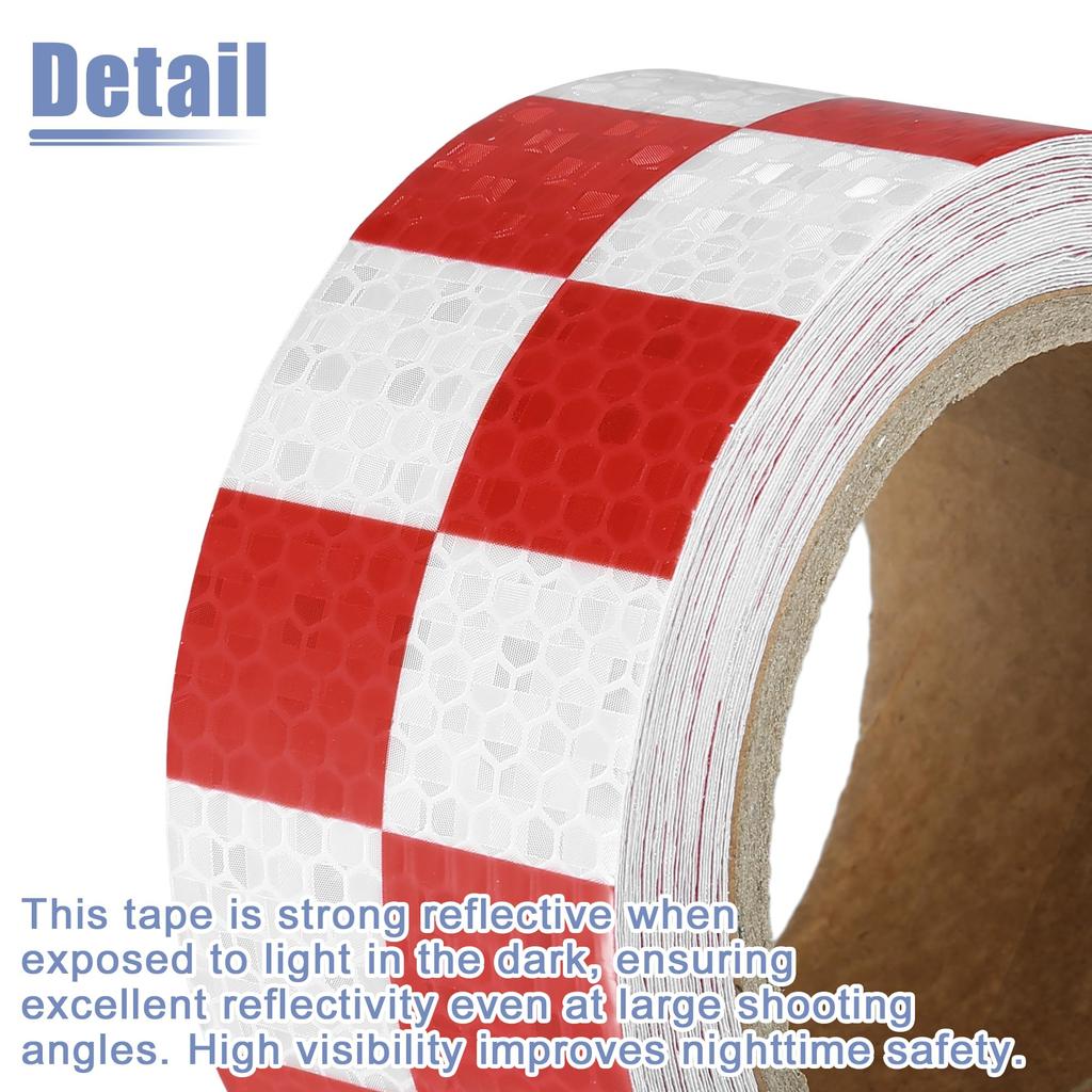 ACROPIX Universal 5cmx10m Red White Plaid Car Reflective Sticker Reflective Tape Safety Warning Reflective Protector - 1 Pack