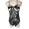 Women Sexy Bodysuit Lace-up Bow Backless Sleeveless Thin See-through Lace Open Crotch Flower Embroidery Spaghetti Strap Skinny Lady Wedding