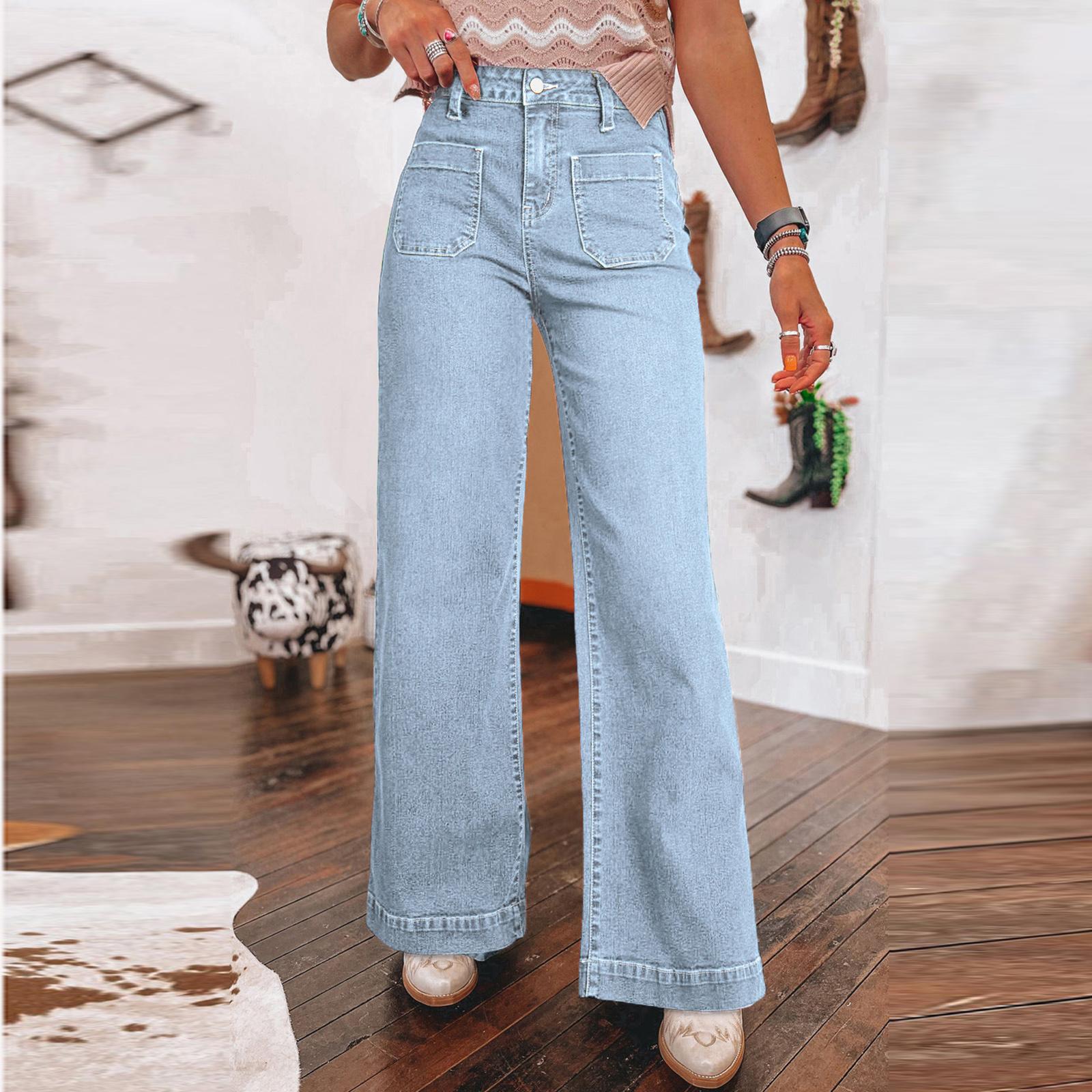 

Women s Retro High Waist Wide Leg Straight Street Wide Leg Jeans M