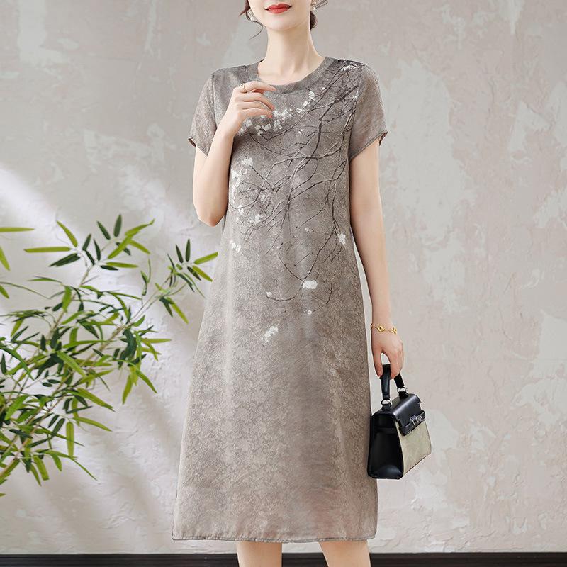 

2026 Summer New Chinese Style Slimming Short Sleeve Dress for Middle-Aged and Elderly Women 2XL (52-62 kg) серый