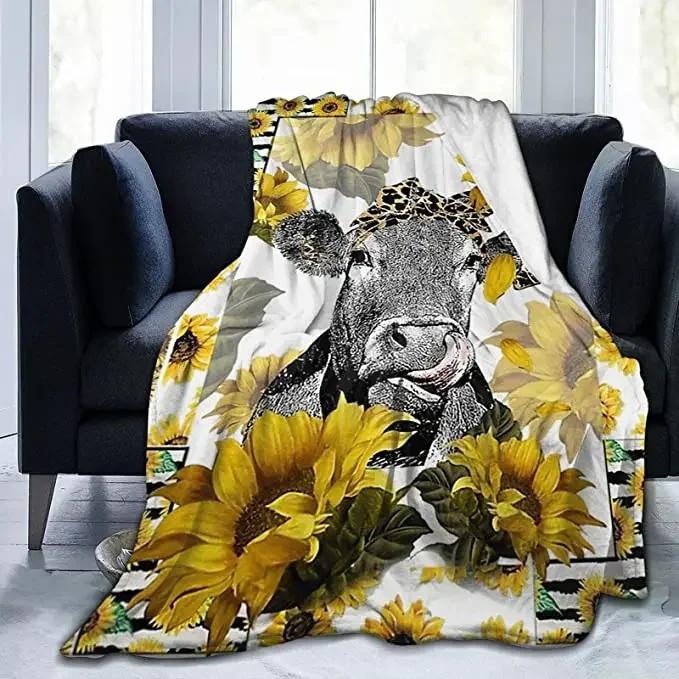 Ultra Soft Flannel Brown Cow Throw Blanket Highland Cattle Landscape Rustic Farmhouse All Season Warm Lightweight Cozy King Size