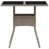 Garden Table with Glass Top Light Grey 80 x 80 x 75 cm Poly Rattan