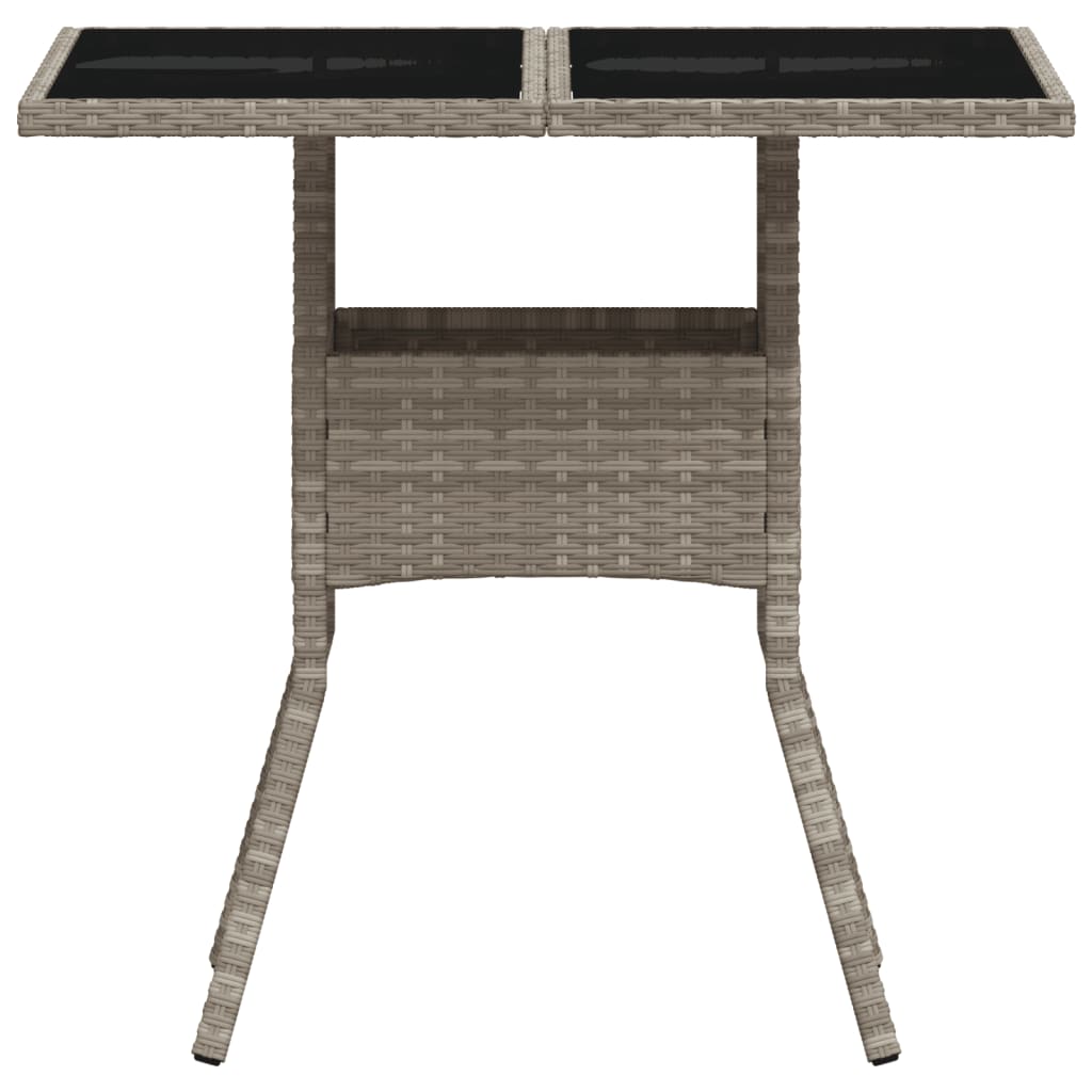 Garden Table with Glass Top Light Grey 80 x 80 x 75 cm Poly Rattan