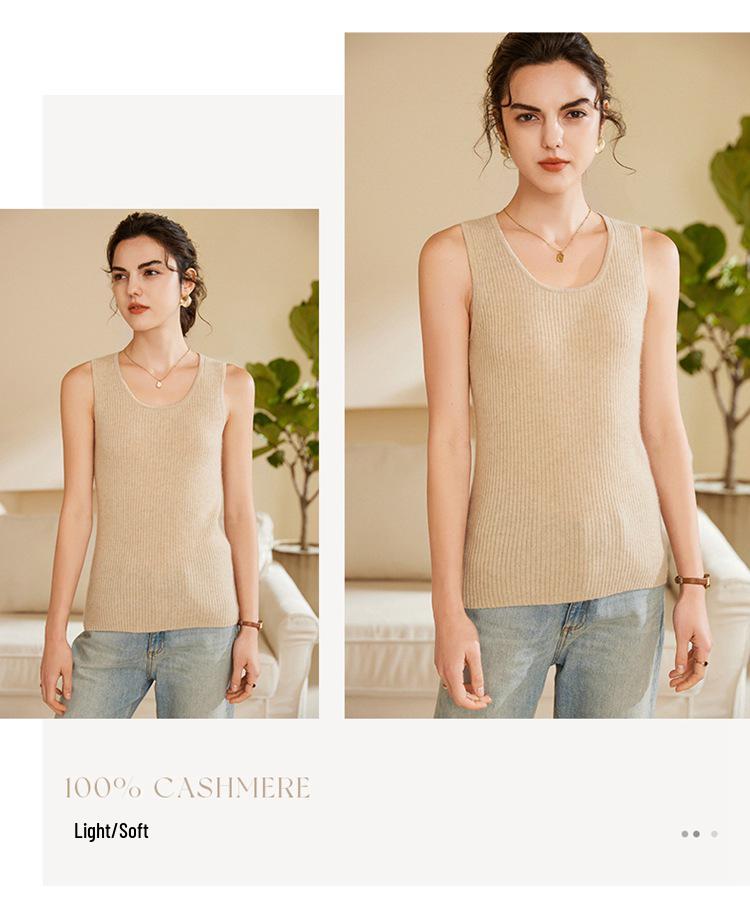 Women's Slim Fit Cashmere Ribbed Camisole - Autumn/Winter Round Neck Knit