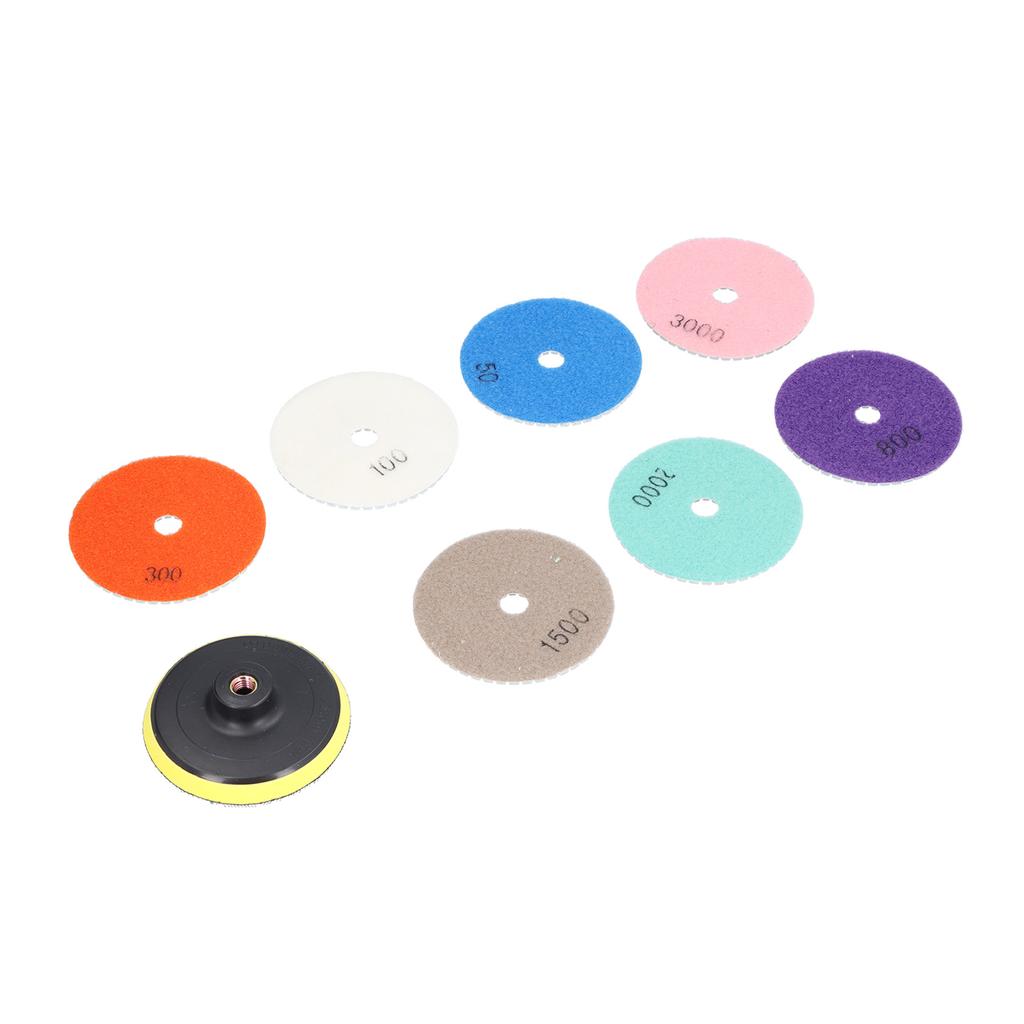 7Pcs Diamond Polishing Pads Wet Dry Polish Kit Grit 1Pc Backer Grinding Granite Marble 4in