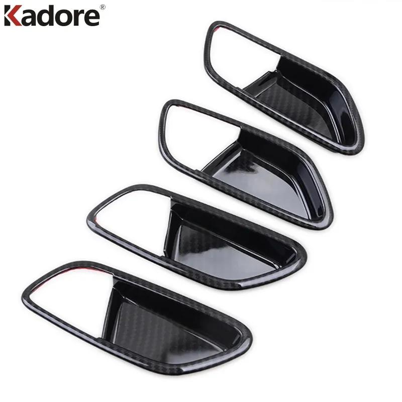For Kia Rio 4 X-line 2018  Carbon Fiber Car ide Inner Door Handle Bowl Cover Trim Interior Mouldings Accessories