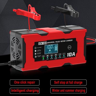Car Battery Charger Pulse Repair 12V 10A Digital LCD Display EU/US Plug 14.6V 10A Iron Lithium Charger Smart Battery Charging