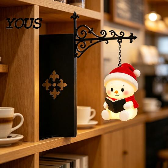 Bookshelf Lantern Lamp Christmas Vintage Lamp, Light-up Santa Claus Snowman Reindeer Decor, Hanging Book Divider Label for Reading Nook, Home, Library