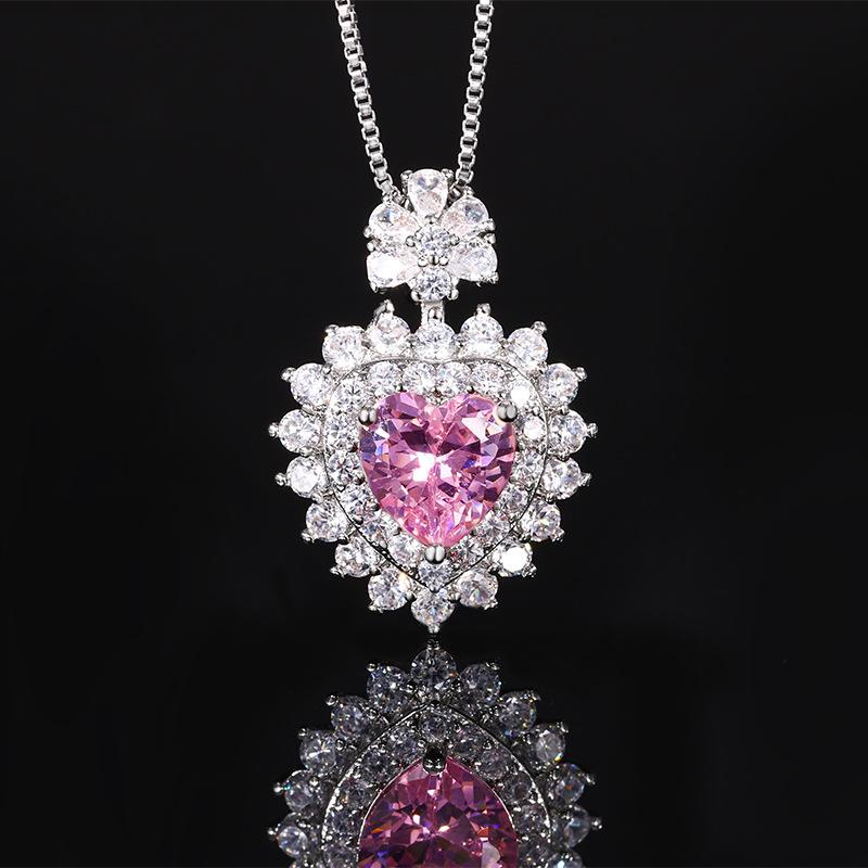 Jewelry Copper Bottom Gold-Plated Simulation Red Corundum Heart-Shaped Temperament Set Heroine Stone 8 * 8