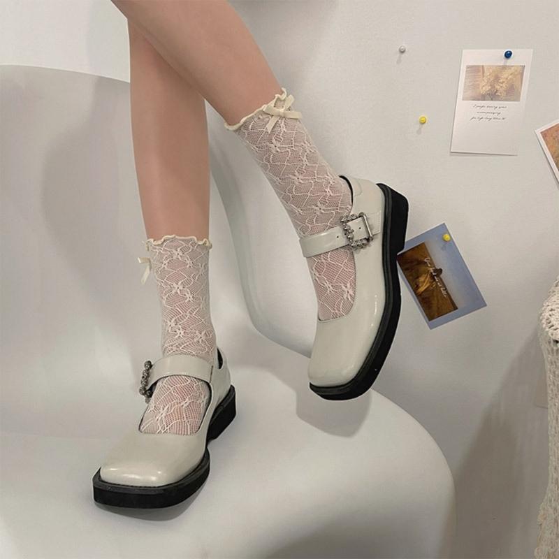 Womens Calf Socks, Sweet Girl Lace Ruffle Knee Socks Fashion Ladies Girl Princess Mesh Socks Campus Stockings