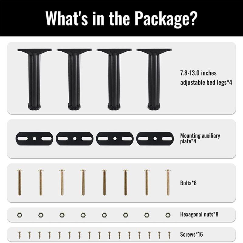 ABBP-Adjustable Height For Bed Support Legs 4 PCS 7.8-13 Inch Heavy Duty For Bed Frame And Slat Support