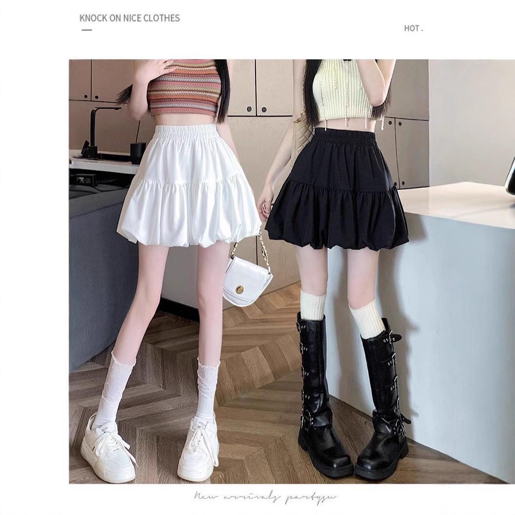 

Women s 2025 Summer Bud Skirt: Elastic High-Waist, Slimming A-Line Puffy Short Skirt XL [119-130 jin]