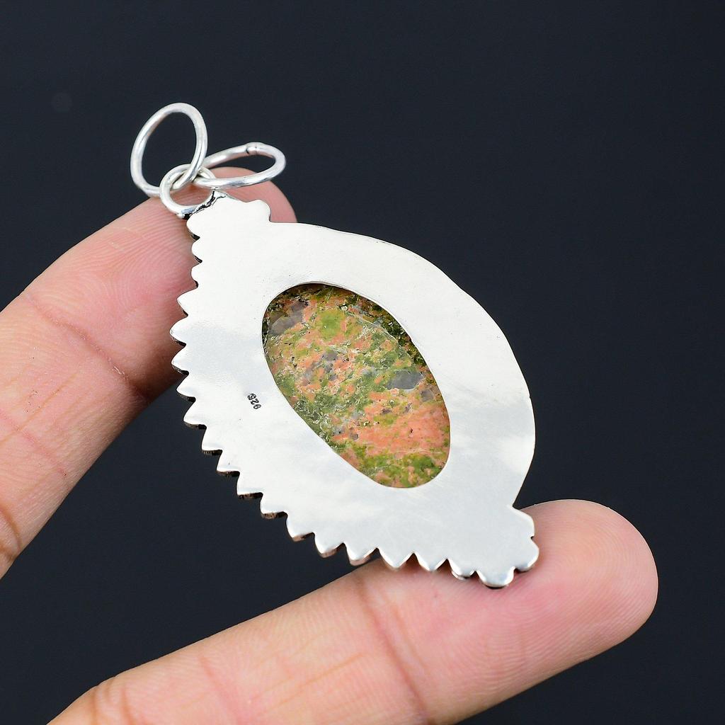 Natural Unakite Gemstone Jewelry 925 Sterling Silver Pendant Flower For Women