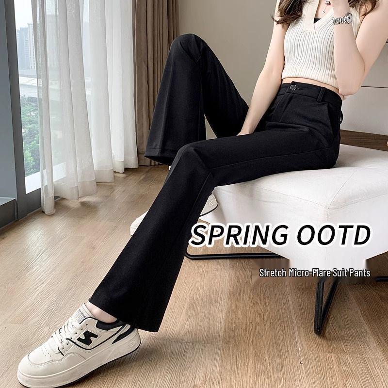 

Women s Petite High-Waisted Bell Bottoms - Slimming Micro-Flare Drapey Suit Pants for Spring/Summer S (80-95 jin) чорний