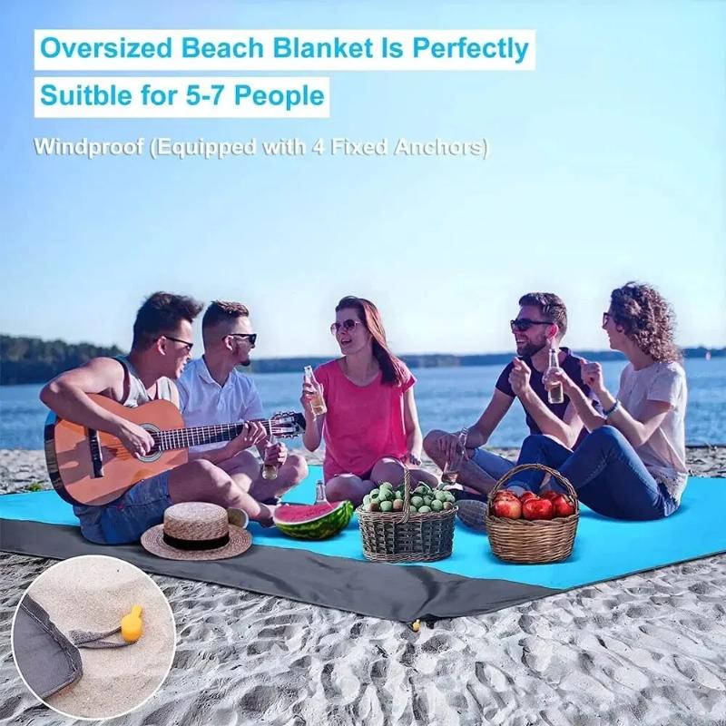 Foldable Waterproof Beach Mat Outdoor Camping Picnic Blanket Lightweight Portable with Carry Bag for Sand Grass Floor