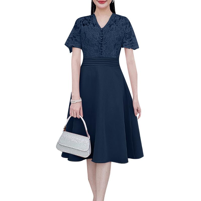 

ZANZEA Женское элегантное платье с кружевной отделкой пэчворк, V-образным вырезом и короткими рукавами, летнее M