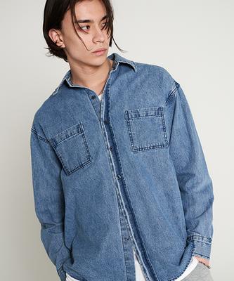 TENER Minimal Washing Pocket Denim Shirt Blue
