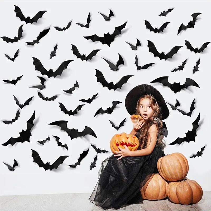Kinderzimmer Wandaufkleber Halloween Atmosphäre Dekoration 3D Schwarze PVC Fledermaus DIY Fledermaus Wandaufkleber Heimtapete