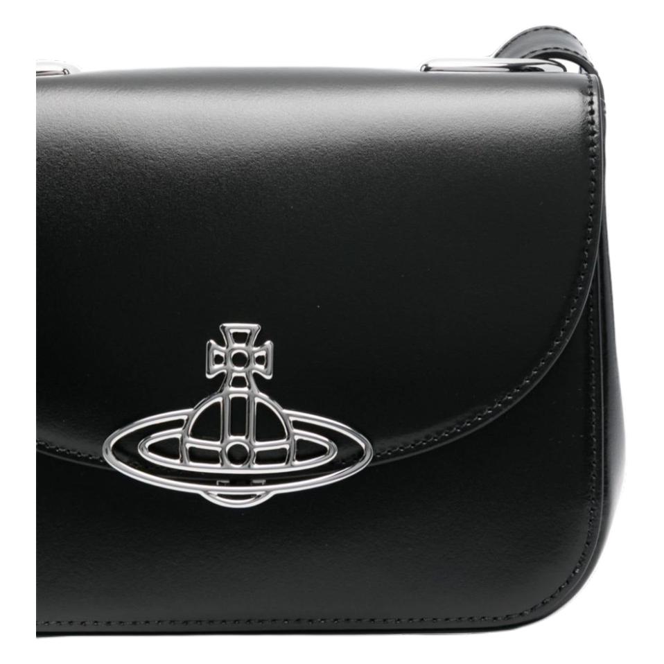 VIVIENNE WESTWOOD Adjustable Detachable Shoulder Strap Silver Hardware Small Calfskin Crossbody Bag Women Crossbody Bag Black 48020004WL0077