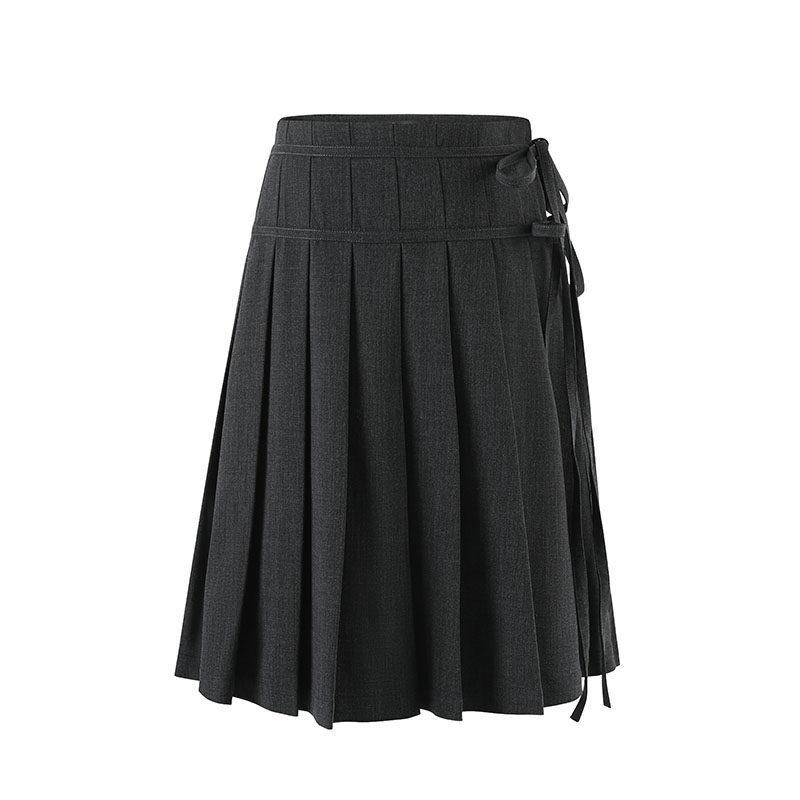Soote Season Dark Gray Korean Preppy Lace-up Pleated Midi Skirt Medium темно-серого