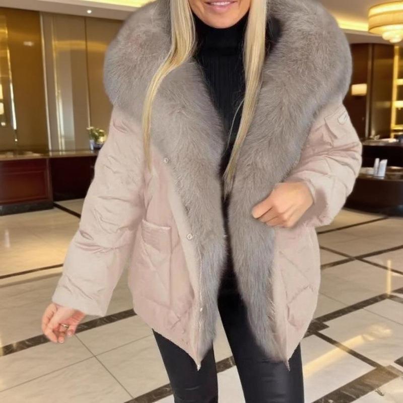 

Зимняя мода Меховой воротник Женский элегантный темперамент С капюшоном Средней длины Хлопковая одежда XXXL абрикосовый