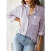 Cardigan a Righe Stampato, Camicia Moda Casual, Camicia da Donna a Righe Morbida, Camicia da Lavoro, Camicia Casual a Maniche Lunghe