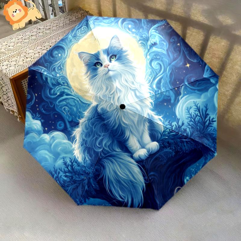 Mondlicht-Tiere Muster, automatischer Klappschirm, tragbares und faltbares Design, 8 Schirmstäbe, ein Weihnachts- oder Geburtstagsgeschenk.