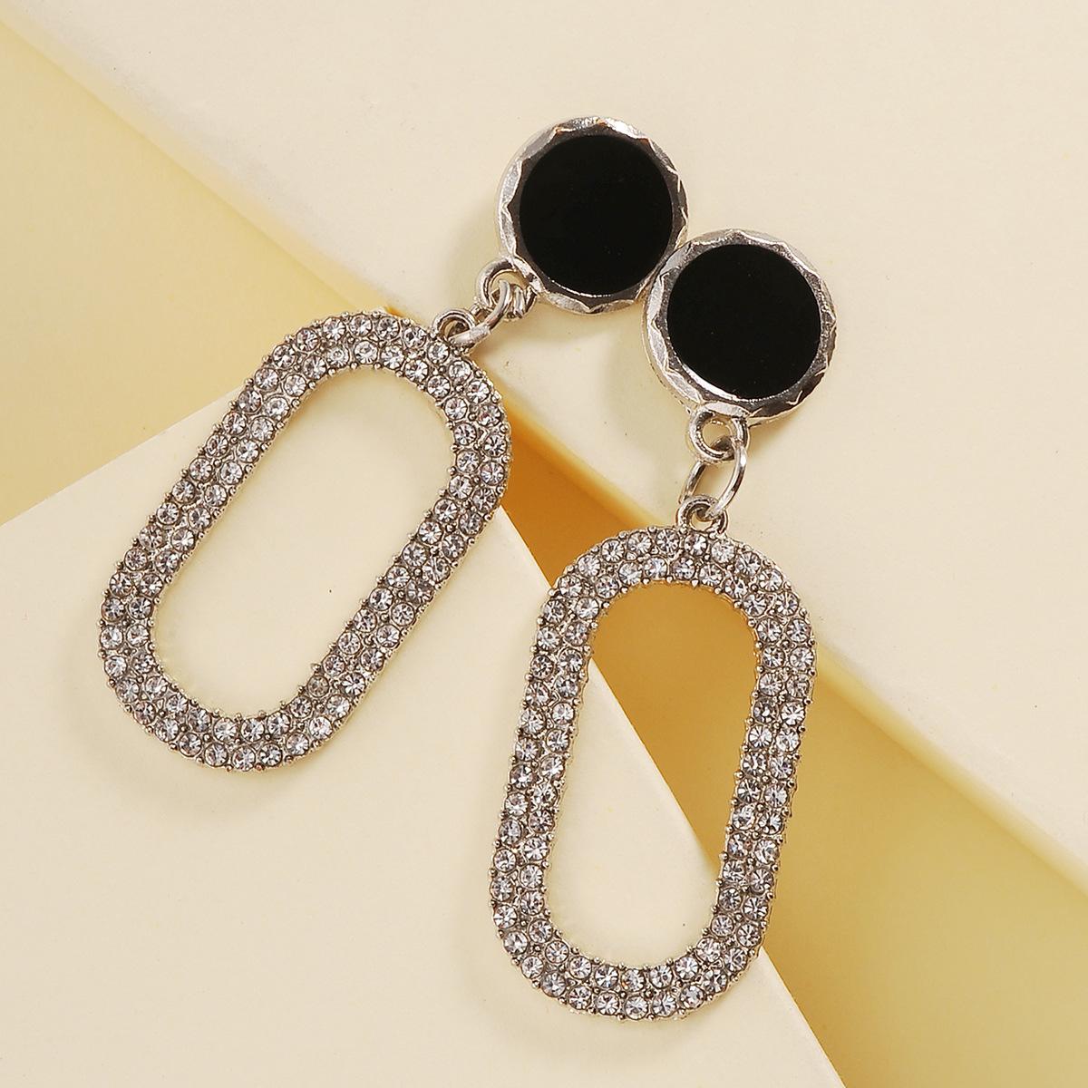 European  American Fashion Full Rhinestone Crystal Oval Stud Earrings