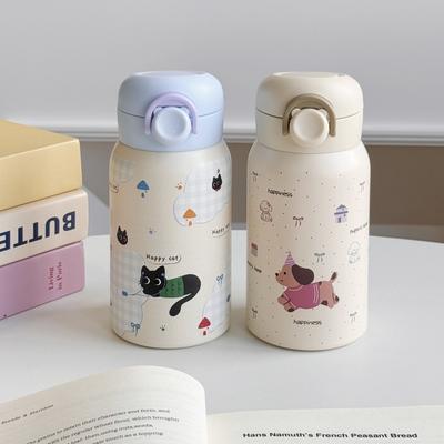 Stainless Steel Coffee Mug Cartoon Prints Students Pocket Flask Cute Small Thermal Cup