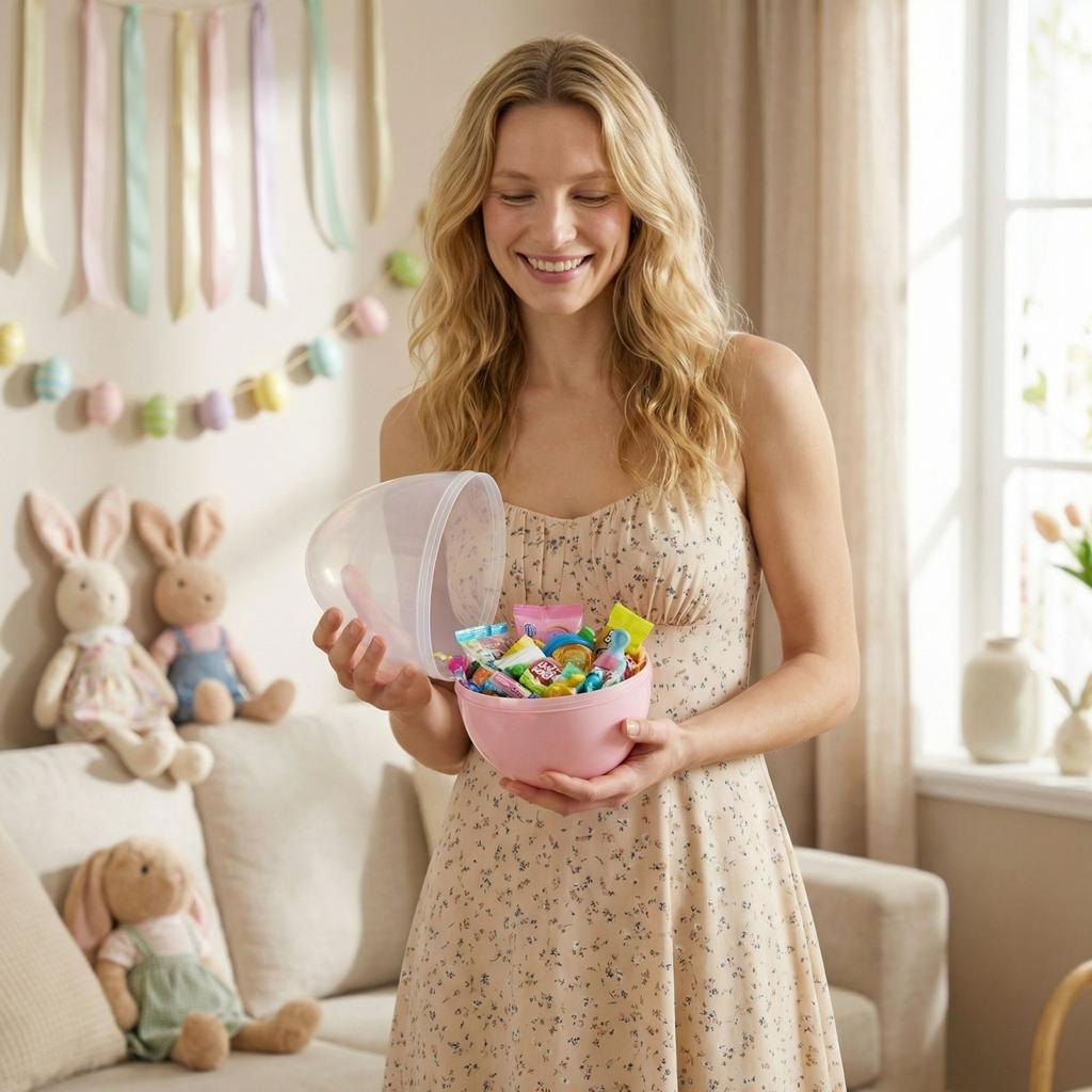 25 cm Öppningsbart Påskägg Med Handtag - Stort Fyllbart Ägg Överraskningsbehållare För Gåvor, Godis Och Festfavoriter, Återanvändbar & Portabel