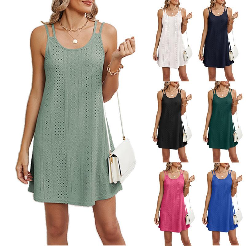

2024 Summer Women s Summer Dress Women s Slip Dress Hollow Breathable Soft Comfy Dress Beach Knitted Dress Women s French Dress M білий