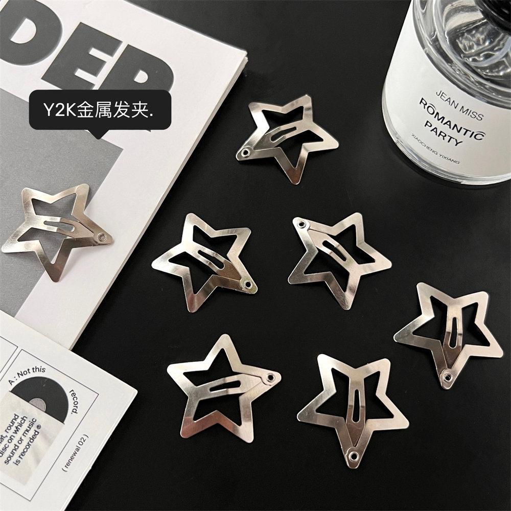 20pcs Y2K Silver Star Hair Clips for Girls Metal Snap Clip Hairpins Barrettes for Women Filigree Styling Hair Accessories Jewel