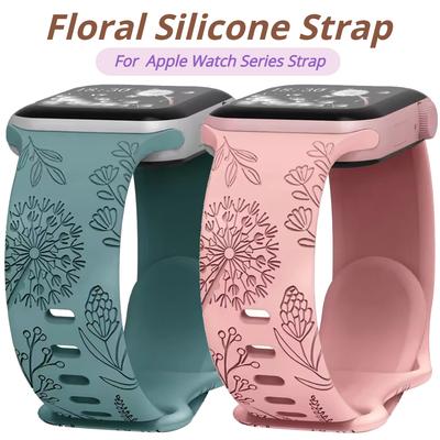 Floral Engraved Band For Apple Watch Ultra3 49MM 38mm 40mm 46mm 44mm 45mm 42mm Floral Silicone Sport Solo Loop Strap for iWatch 11/10/9/8/7/6/5/4/3/SE