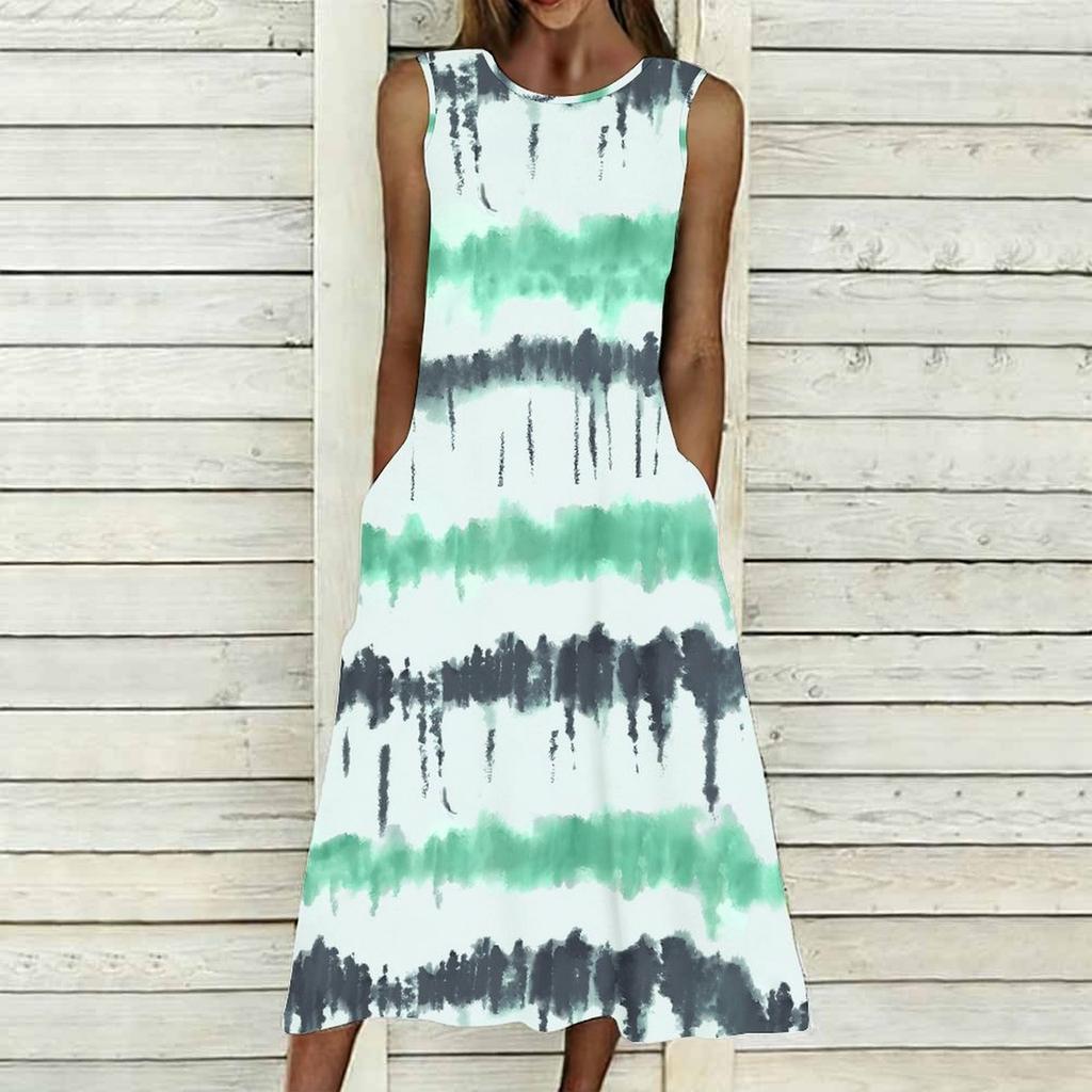 Ladies Oversized Sleeveless Round Neck Dress Vibrant Large Bouquet Floral Loose Midi Gown