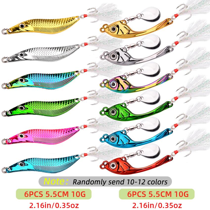 12 Stück Spinnerköder Metall Vib Angelköder Trolling Drehender Löffel Wobbler Sinkender Harter Köder Mit Paillette Pesca Für Barsch Hecht