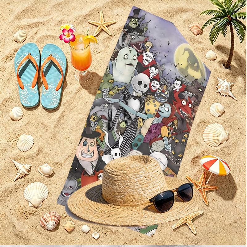 The Nightmare Before Christmas Print Beach Towel, Versatile Lightweight Absorbent Beach Towel for Pool Surf Yoga Bathroom, Perfect Birthday Holiday Gi