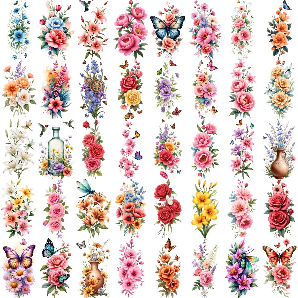 28pcs Temporary Tattoo Decorative Stickers Colorful Flower Stickers Waterproof Long-lasting Body Stickers For Arms Thighs
