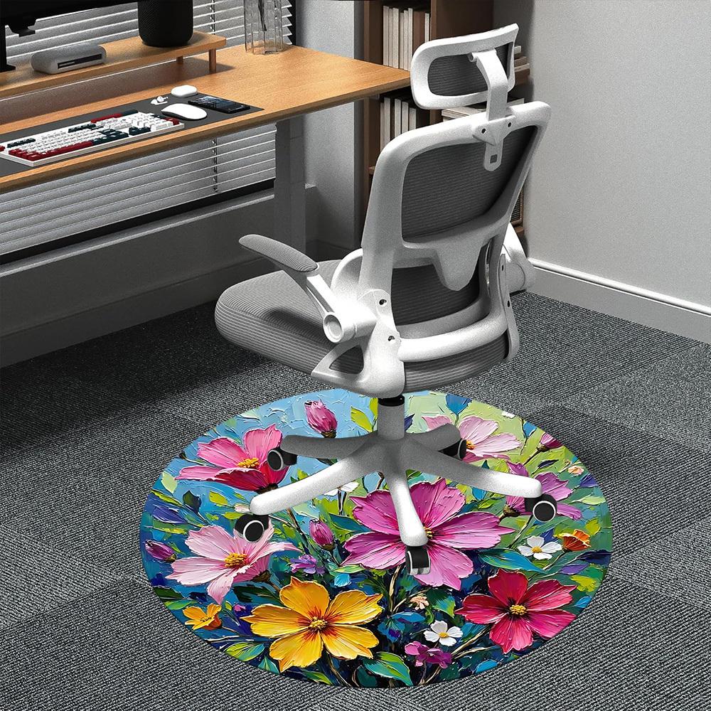 

1pc Floral Bouquet Office Round Area Rug, Indoor Mat Suitable ForOffice, Under Office Chairs Bedroom Living Room Home Decor, Room Deco D154 80cm by 80cm