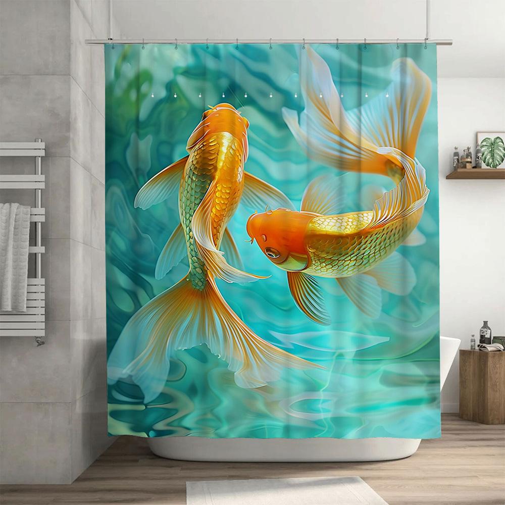 Luxury Goldfish Print Shower Curtain for Bathroom Decor Waterproof Fabric with Rings