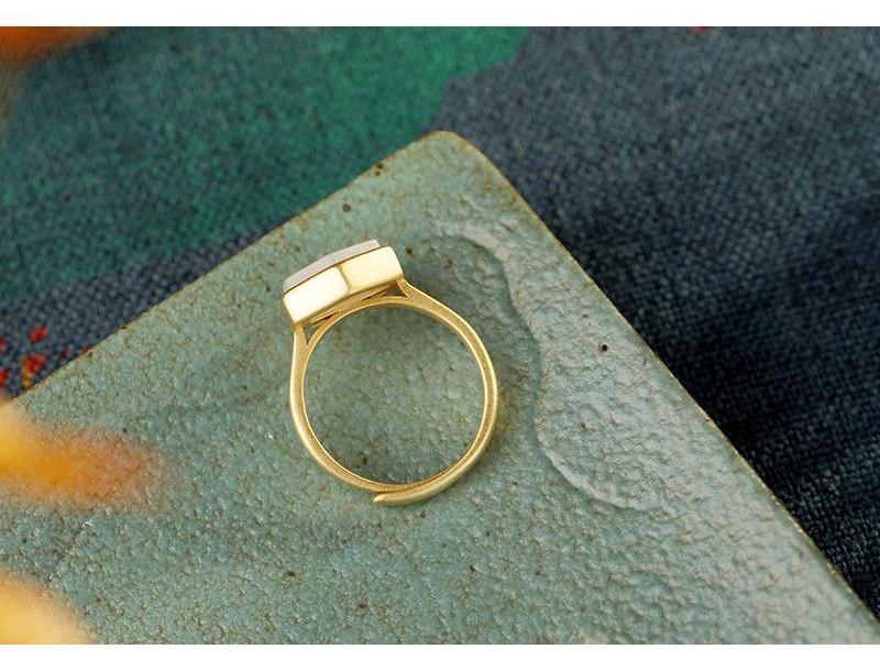 Geometrischer Mattierter Zirkon & Imitation Hetian Jade Offener Ring