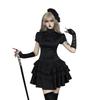 Black Gothic High Neck Slim Fit Short Dress Halloween Party Streetwear Teen Girl