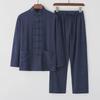 Men's Cotton Linen Tang Suit - Long-Sleeve Retro Chinese Buttoned Attire for Middle-Aged & Elderly, Loose Tai Chi Style
