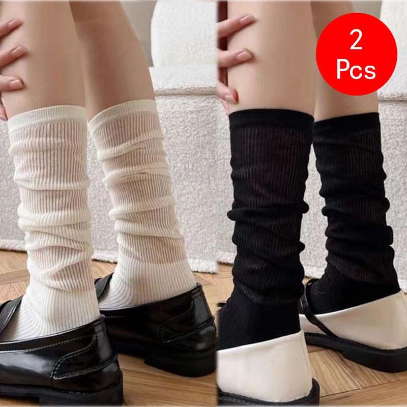2 Pcs Women Lolita Socks Y2K Solid Long Loose Knee-socks Female Spring Breathable Lace Casual Sweet Soft Korean Middle Stockings