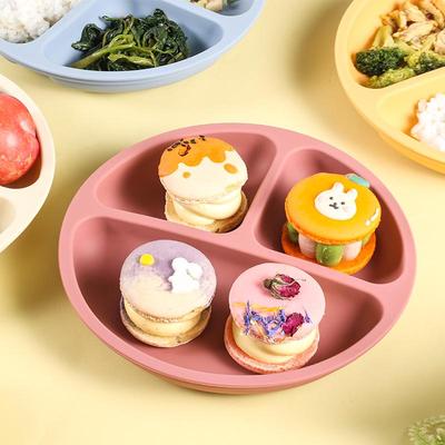 Set da Pranzo per Bambini in Silicone Transfrontaliero - Inodore, Resistente al Calore, Piatto a Ventosa con Scomparti di Grado Alimentare.