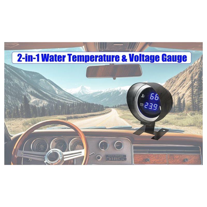 Digital Blue LED 2-In-1 Water Temperature& Voltage Meter Gauge Set- For 12V/24V Vehicle Systems