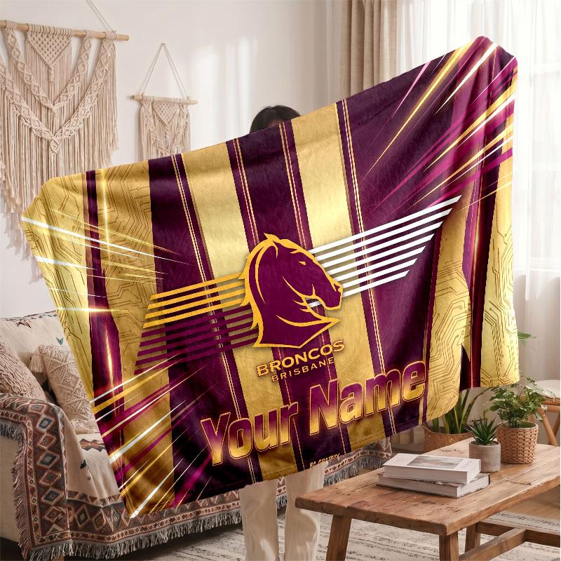 Brisbane Broncos Flannel Blanket, Custom Name Text Personalized Soft Throw Blanket Home Decor Gift