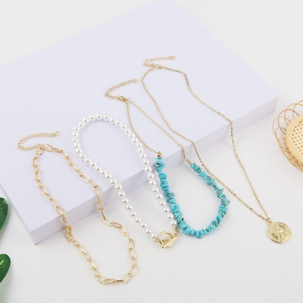 Elegant Colored Stone Necklace Exquisite Clavicle Chain Adjustable Pearl Beaded Necklace  Party