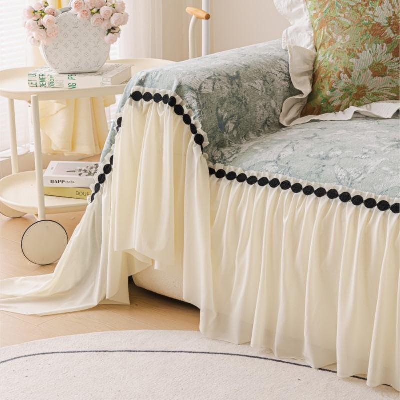 Fall One-size Chenille Loveseat Slipcover European Ruffled Edge Creamy Mats Wind Blossom Decorative Anti-Slip Patchwork Sofa Pad