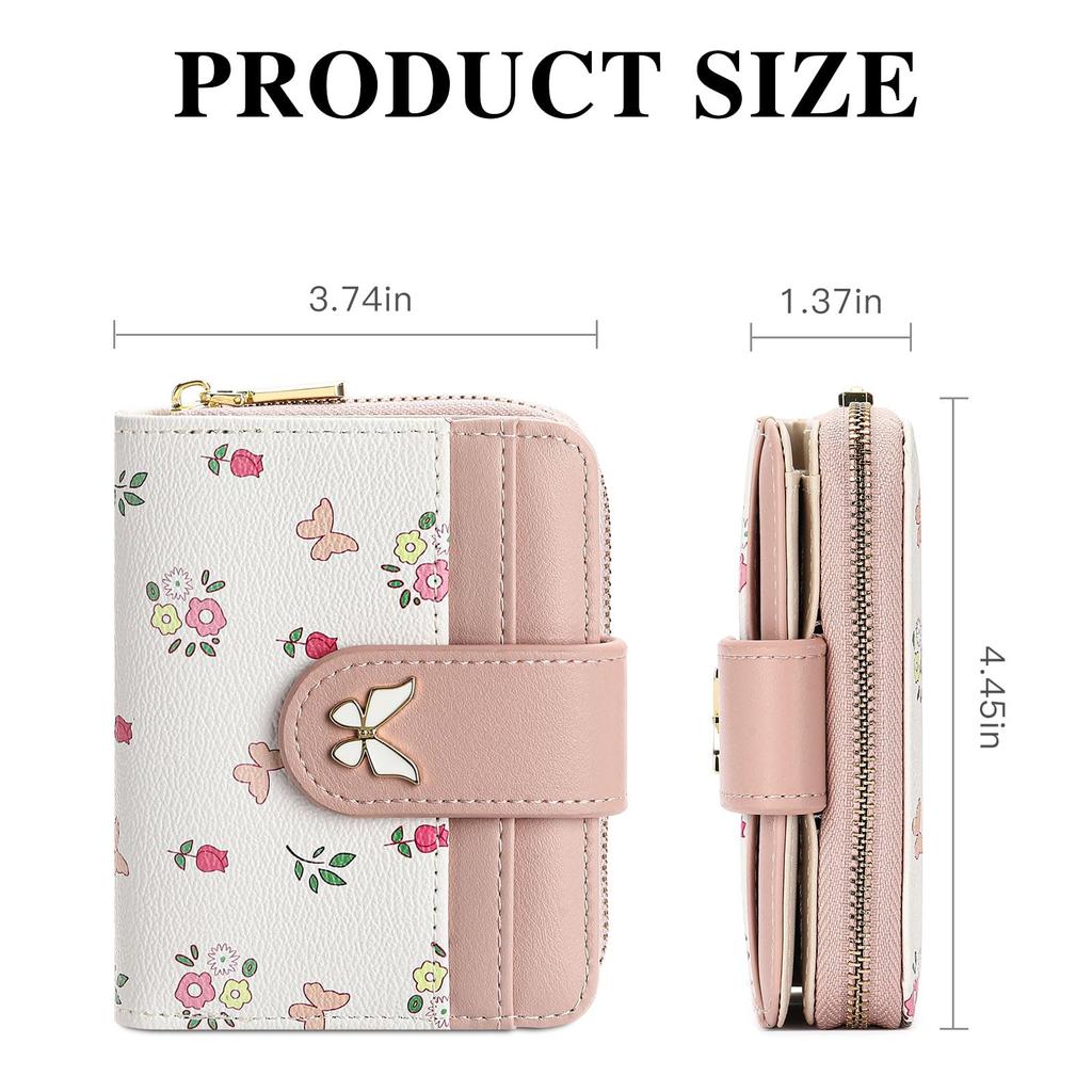 Compact Printed Leather Wallet with Cute Coin Purse [LEEXTON] Women's Bi-fold Anti-Skimming Protection, Lightweight,