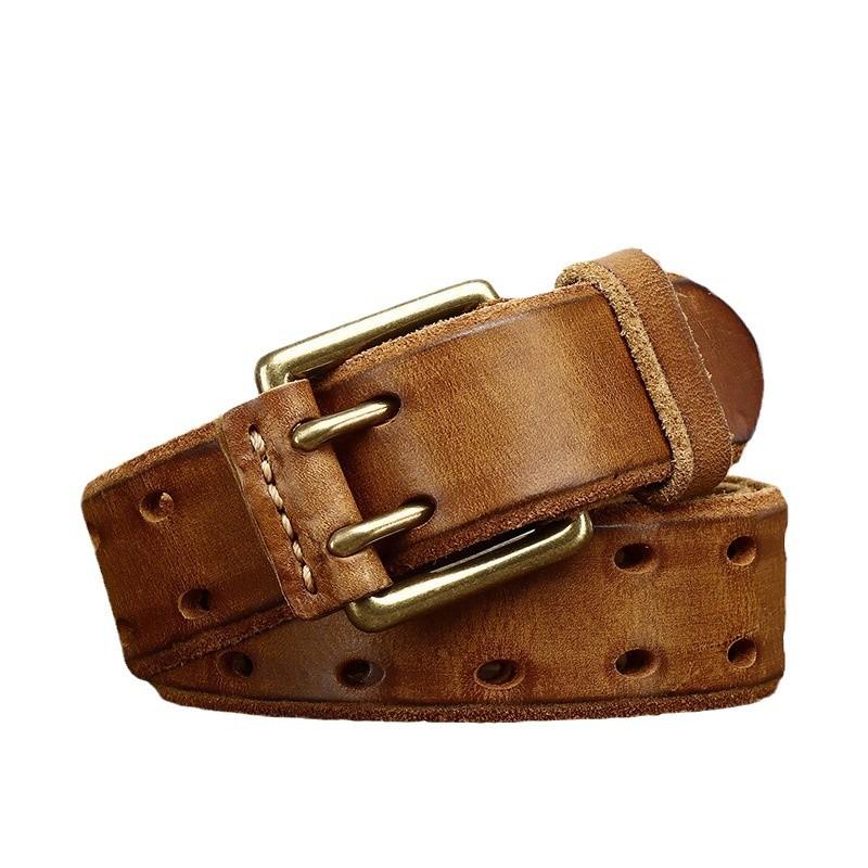3.8cm Herren Gürtel Echtleder Gürtel Lässig Retro Ohne Loch Nadel Schnalle Glänzend Erste Schicht Rindsleder Lazy Belt